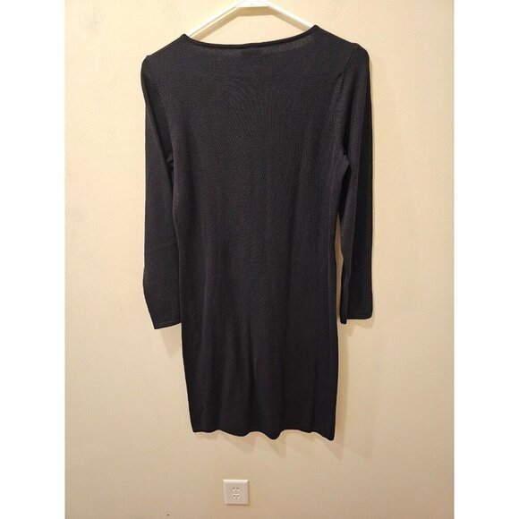 NWT Women's Talbots Sweater Dress Black Merino Wool Blend Pleated Neckline Sz S - Picture 2 of 6